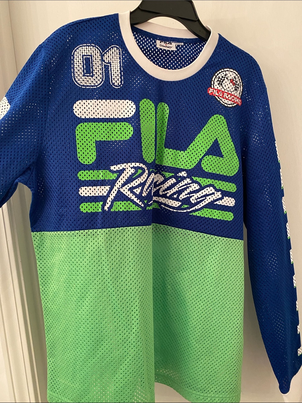 Fila Blue and Lime Hello Kitty Racing Mesh Long-Sleeve Tee